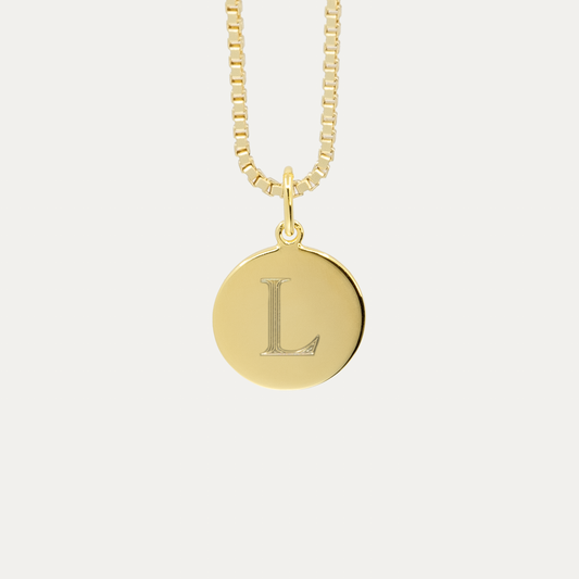 Gold Mini Initial Disc | Box Link Chain