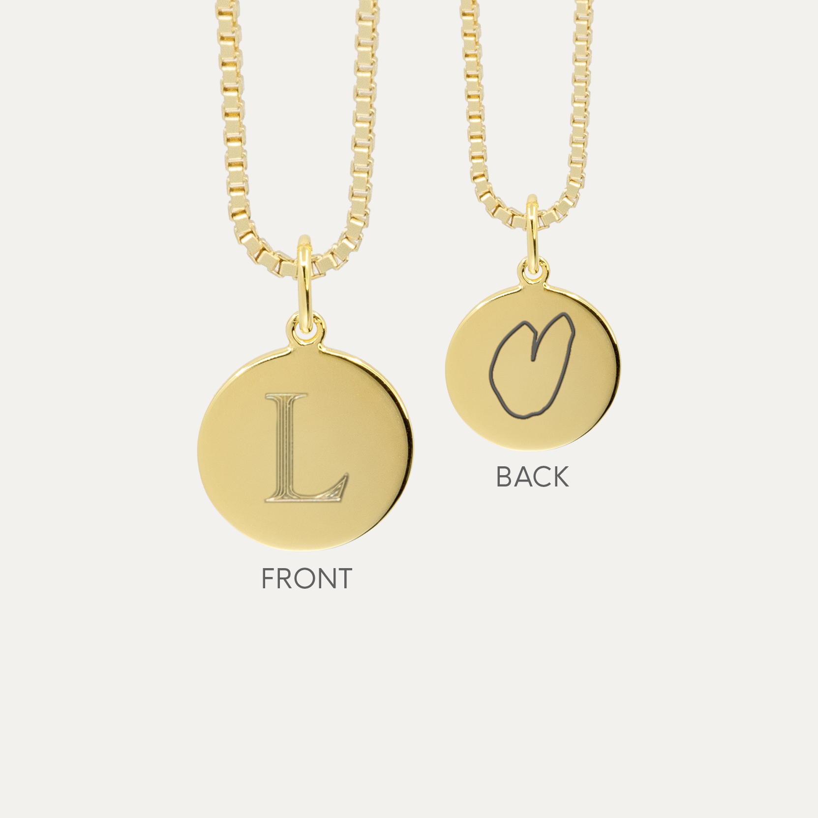 Gold Mini Initial Disc + Custom Heart | Box Link Chain