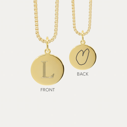 Gold Mini Initial Disc + Custom Heart | Box Link Chain