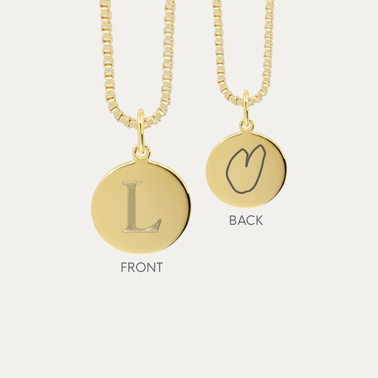Gold Mini Initial Disc + Custom Heart | Box Link Chain