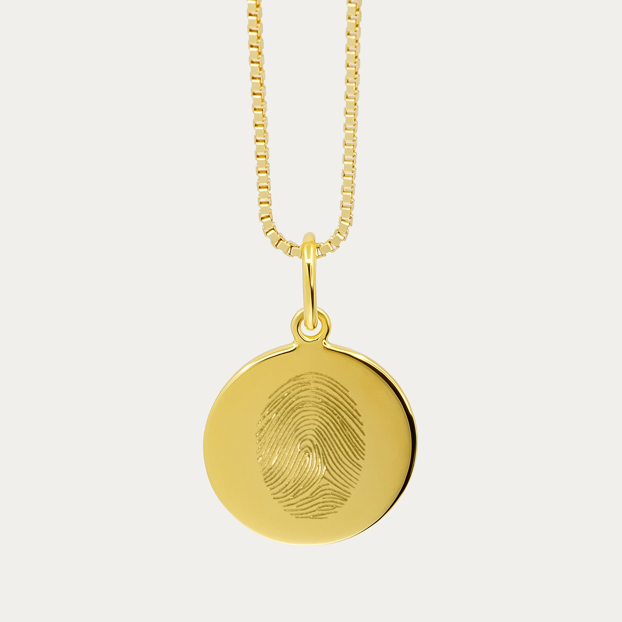 Gold Single Fingerprint Pendant | Box Link Chain