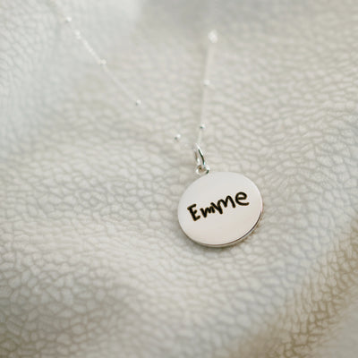 Handwriting pendant on a bead chain, sterling silver