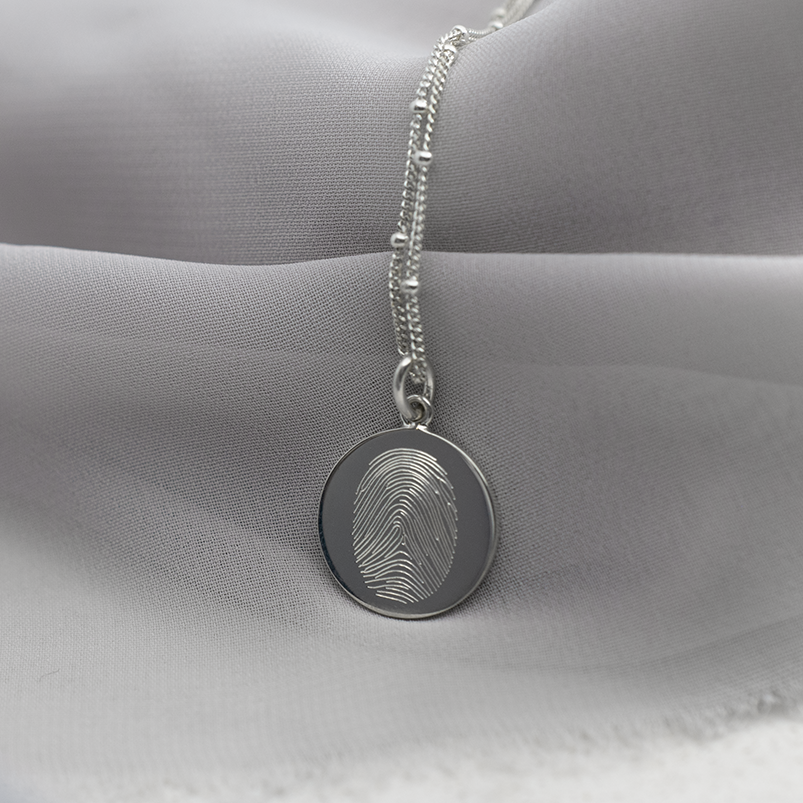 Silver Single Fingerprint Pendant | Bead Chain