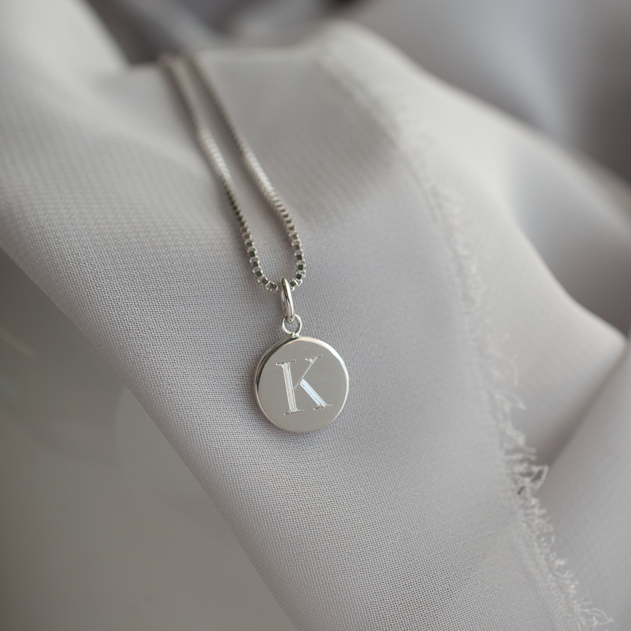 Silver Mini Initial Disc | Box Link Chain