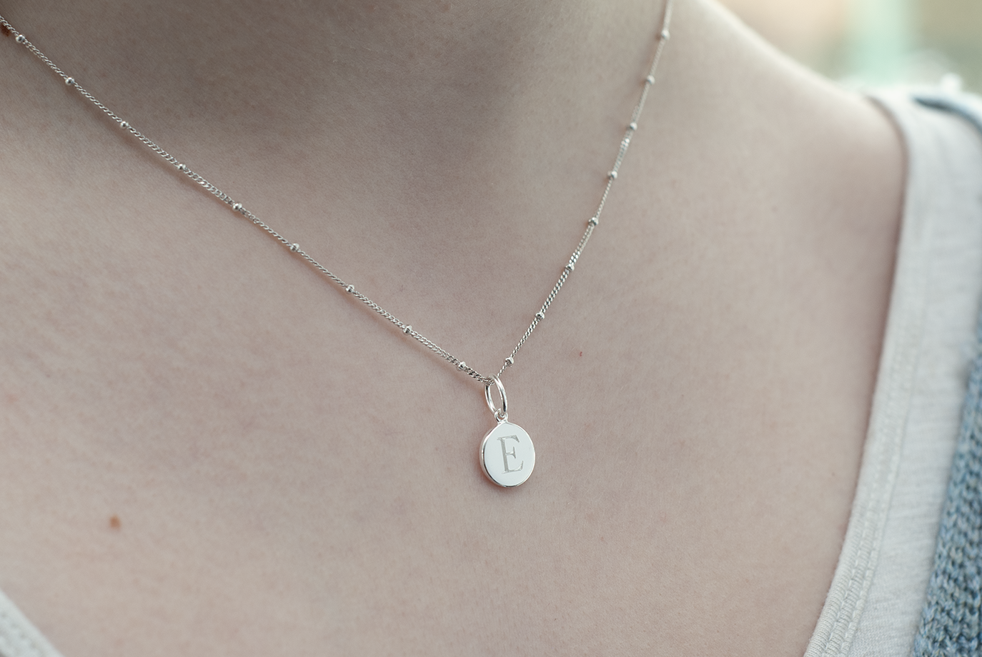 Silver Mini Initial Disc | Bead Chain