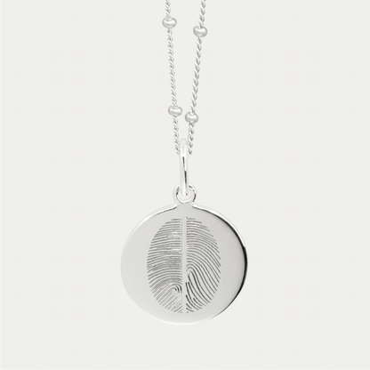 Silver Engraved Double Fingerprint Pendant | Bead Chain
