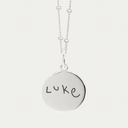 Silver Handwriting Pendant | Bead Chain