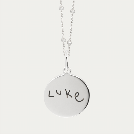 Silver Handwriting Pendant | Bead Chain