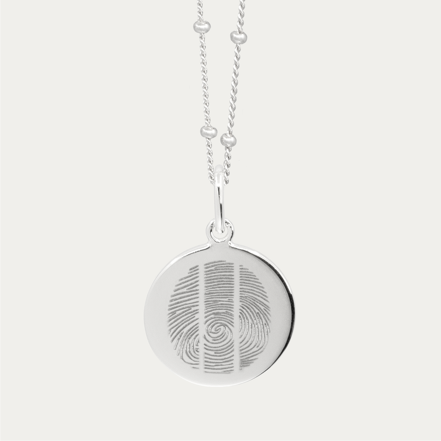Silver Engraved Triple Fingerprint Pendant | Bead Chain