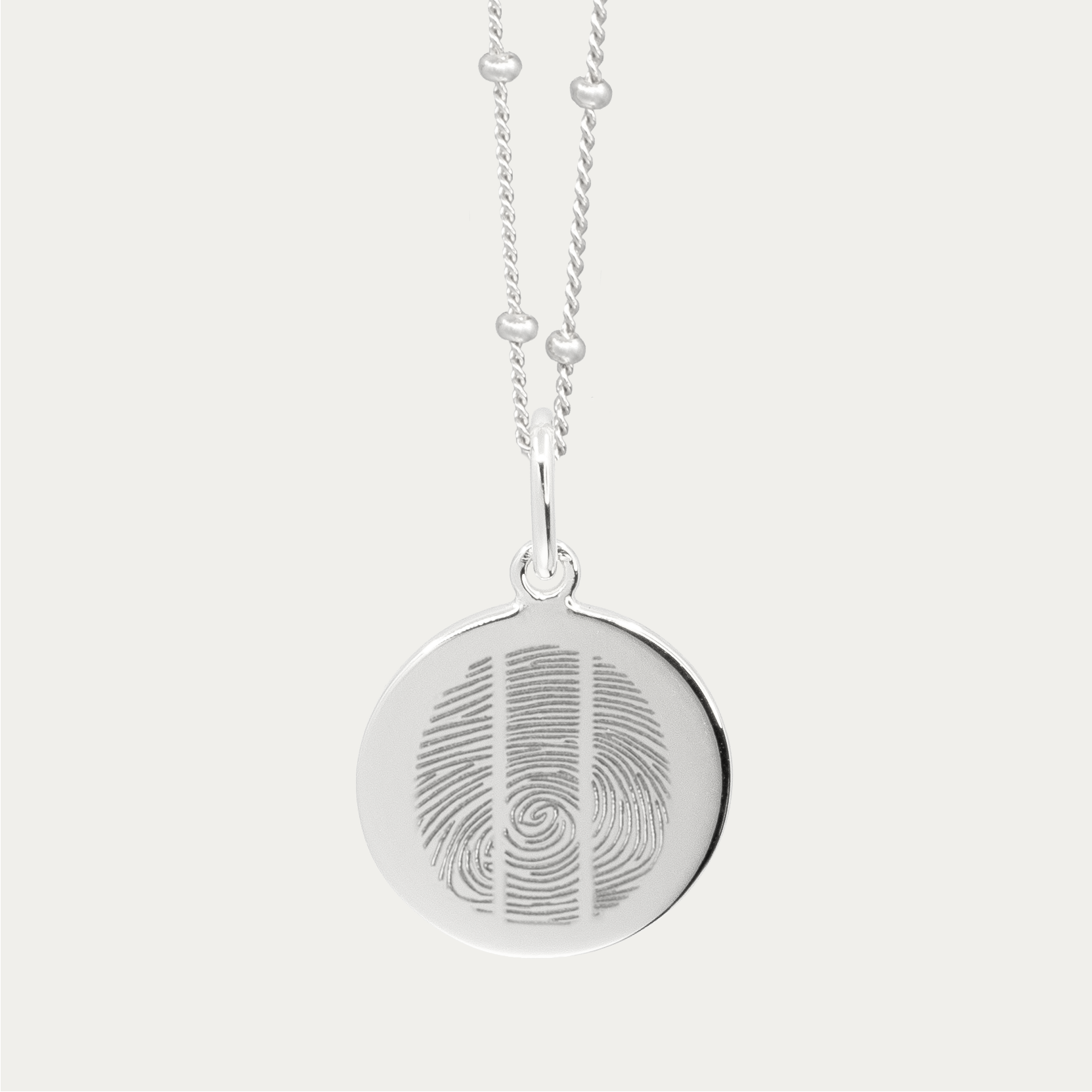 Silver Engraved Triple Fingerprint Pendant | Bead Chain