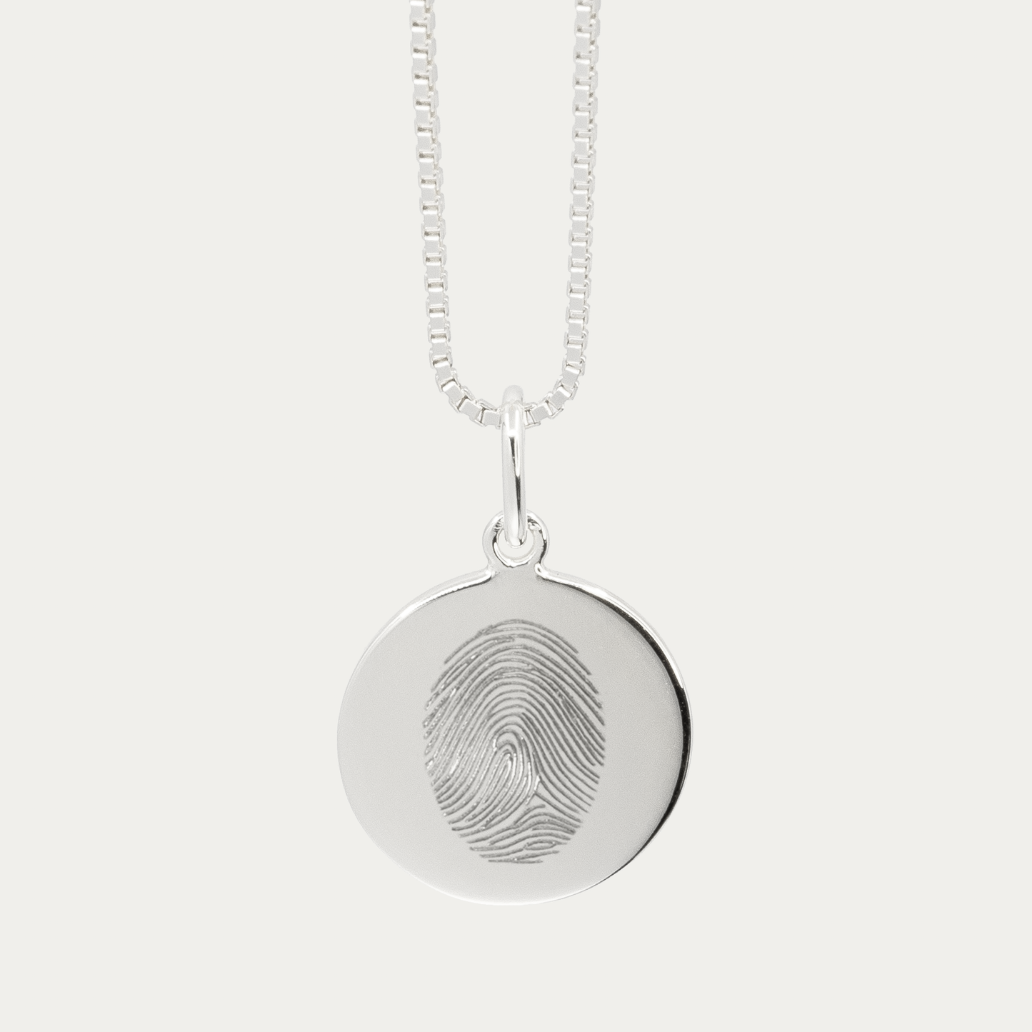 Silver Single Fingerprint Pendant | Box Link Chain
