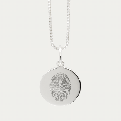 Silver Single Fingerprint Pendant | Box Link Chain