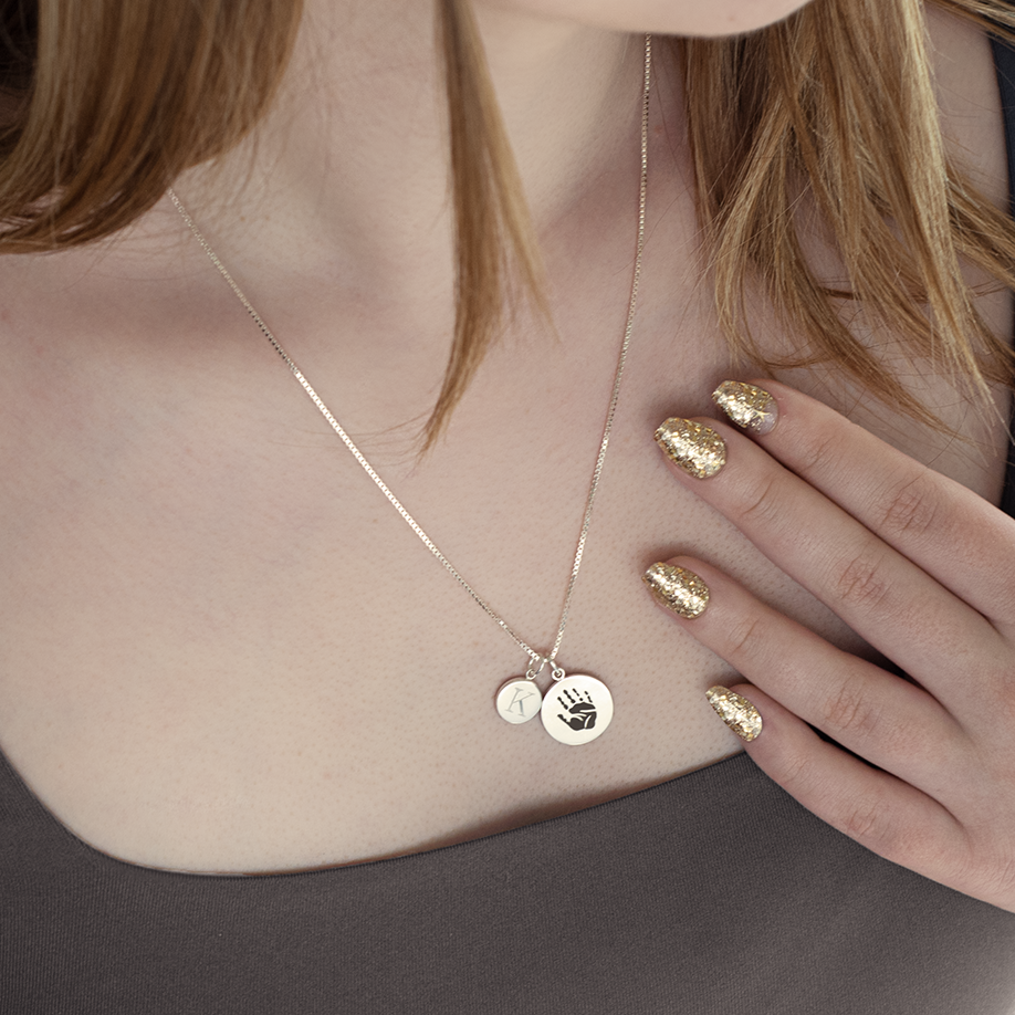 Silver Hand and Footprint Pendant | Box Link Chain